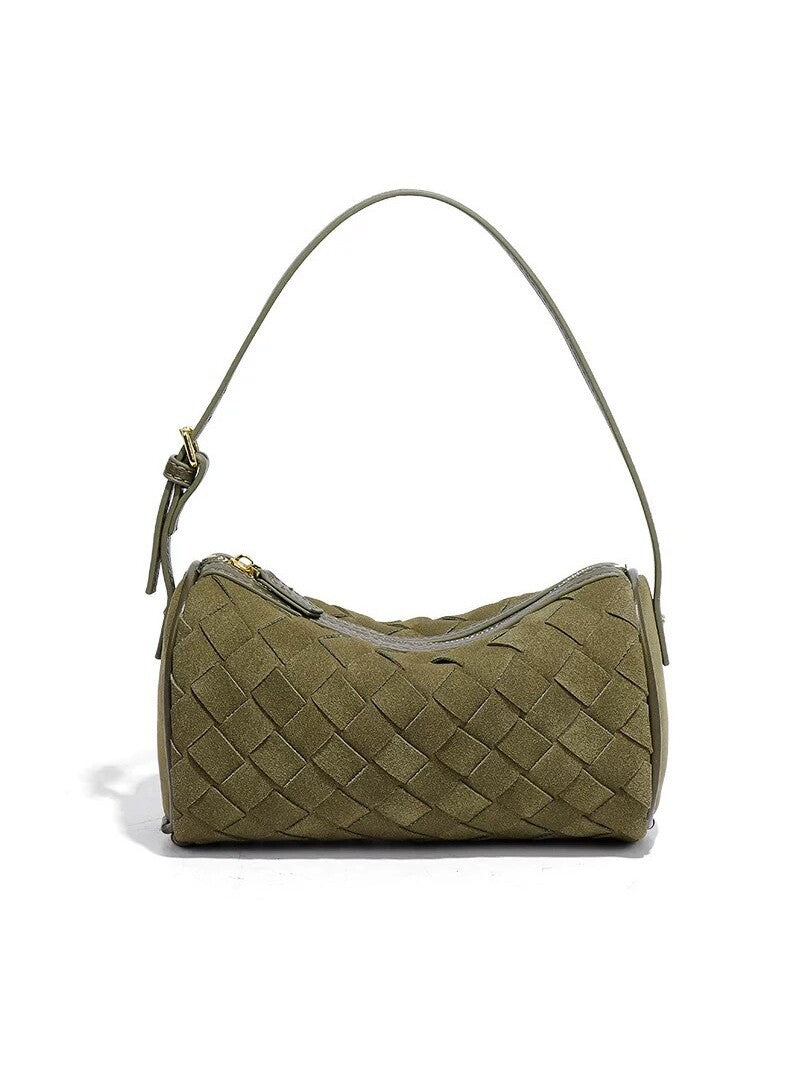 High-end military green suede woven baguette bag for women, shoulder bag/underarm bag
