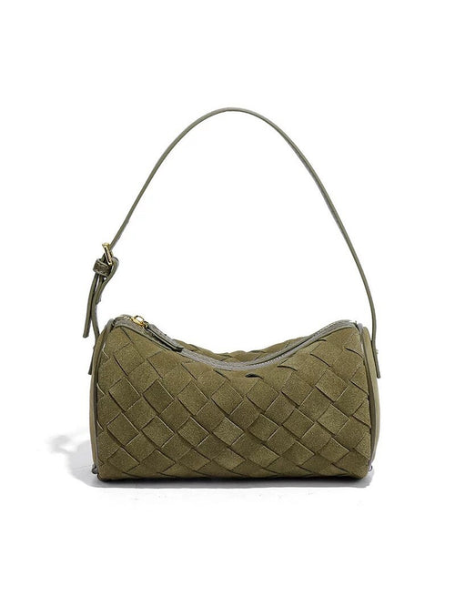 High-end military green suede woven baguette bag for women, shoulder bag/underarm bag