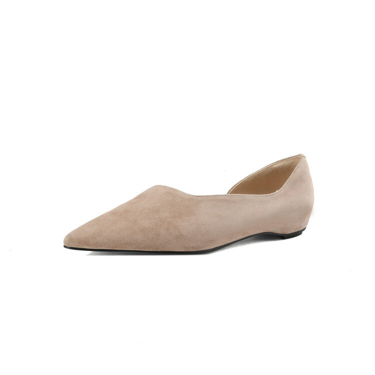 French-style gentle apricot suede flat shoes for women, pointed toe, low-cut, soft sole, commuter shoes.