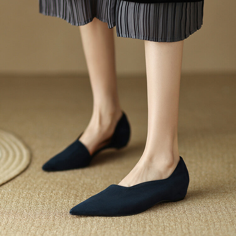 French-style gentle apricot suede flat shoes for women, pointed toe, low-cut, soft sole, commuter shoes.