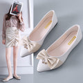 Sweet color-blocked bow-embellished pointed-toe low-cut soft-soled versatile flat shoes for women