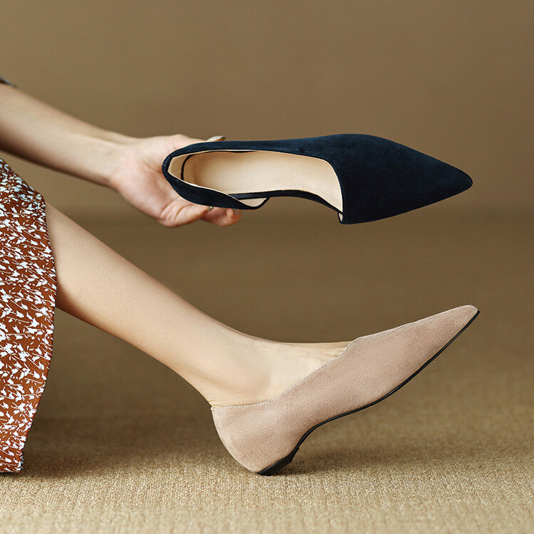 French-style gentle apricot suede flat shoes for women, pointed toe, low-cut, soft sole, commuter shoes.